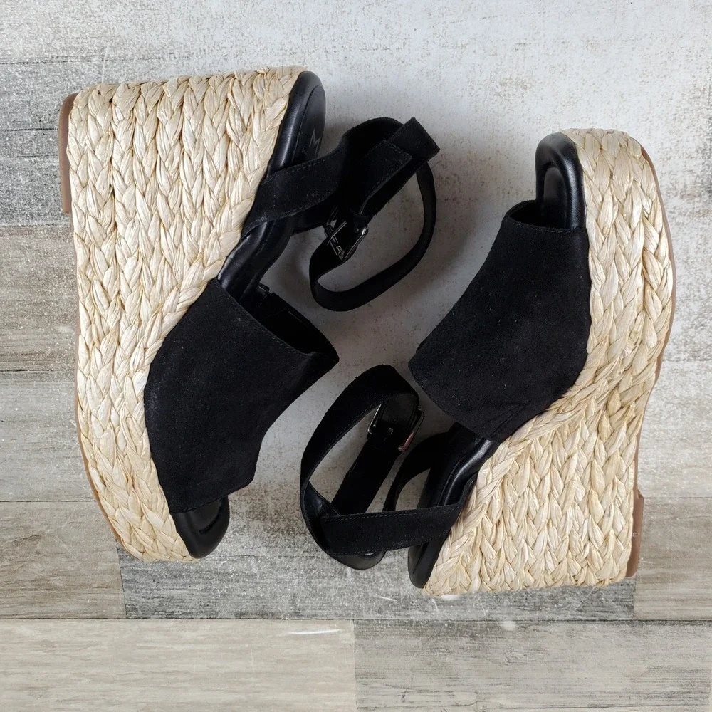 Marc Fisher LTD Nelly Womens Espadrille Wedge Sandals Sz 10 M Black Suede